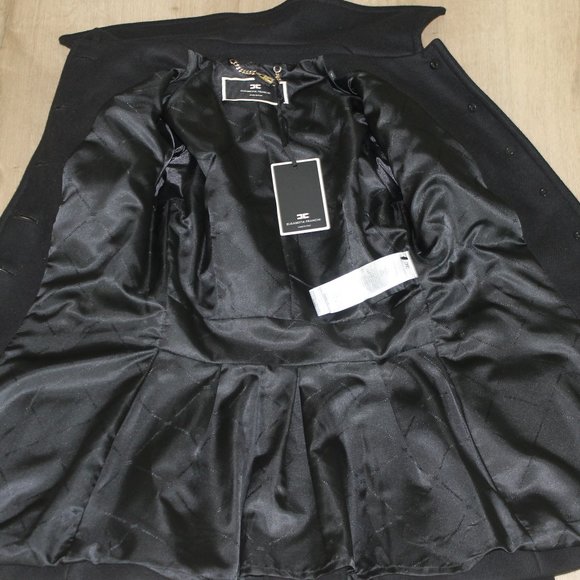 REDUCED Elisabetta Franchi Black VIRGIN WOOL PLEATED UTILITY Jacket Coat XS US 2 - Picture 10 of 11